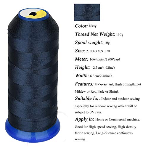 pestor Heavy Duty Thread 1800Yards Size T70#69 210D/3 All Purpose High Strength Polyester Sewing Thread for Weaves, Upholstery, Jeans and Weaving Hair, Drapery, Beading, Purses, Leather (Navy Blue) - Image 3