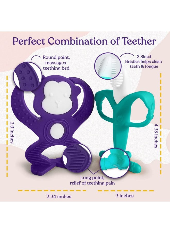 SPERRIC - Baby Teething Toys Set - Baby Monkey Banana Teether and Toothbrush - Safe and Durable Teething Set - Teething Banana Toy for Babies - Teething Toys with Various Textures and Educational Design - Image 1