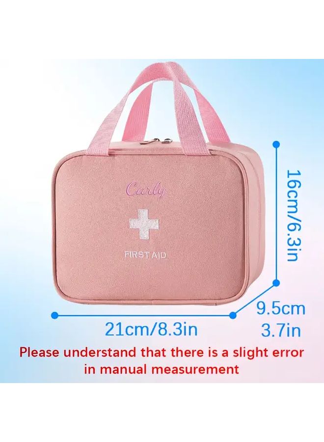 Pink Double Handle Lightweight Portable First Aid Kit Custom Embroidered Name - Image 1