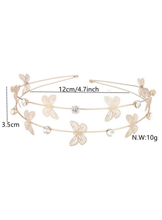 El Regalo Multi Layered Tiara Hairbands - Retro Star, Moon, Pearls, Flowers, Headband For Kids/ Girls & Women - Wedding Bridal Bridesmaid Hair Accessories (Golden Butterfly & Crystals) - Image 2