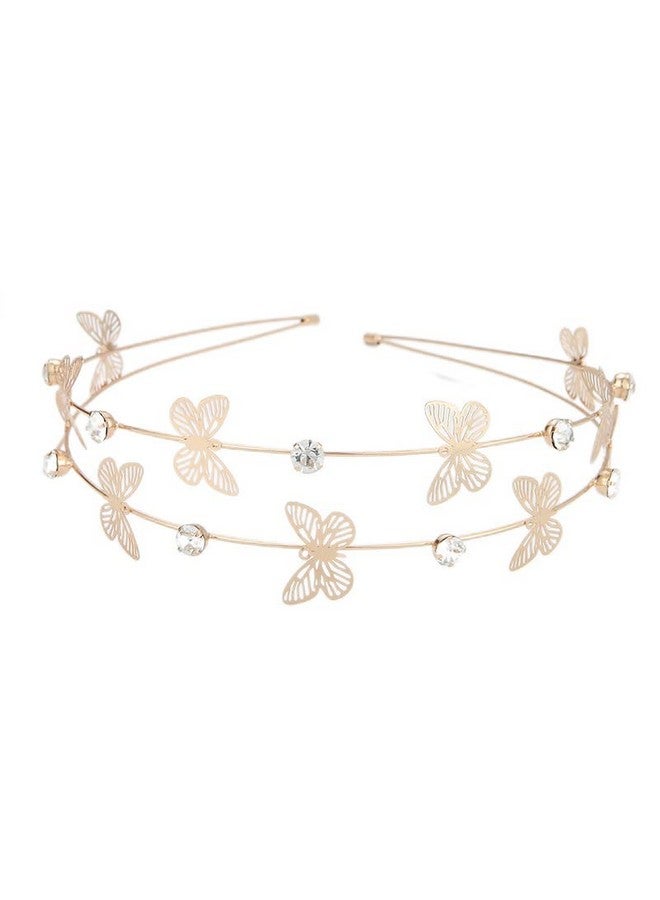 El Regalo Multi Layered Tiara Hairbands - Retro Star, Moon, Pearls, Flowers, Headband For Kids/ Girls & Women - Wedding Bridal Bridesmaid Hair Accessories (Golden Butterfly & Crystals) - Image 1