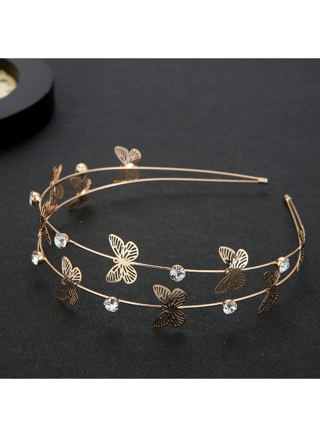 El Regalo Multi Layered Tiara Hairbands - Retro Star, Moon, Pearls, Flowers, Headband For Kids/ Girls & Women - Wedding Bridal Bridesmaid Hair Accessories (Golden Butterfly & Crystals) - Image 4