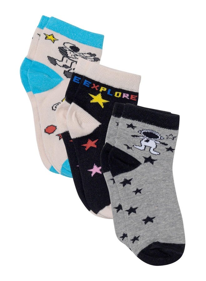 BODYCARE Boys Printed Antibacterial & Super Soft Socks Pack Of 3 - Black, Turquoise & Lemon 1-2Y - Image 1