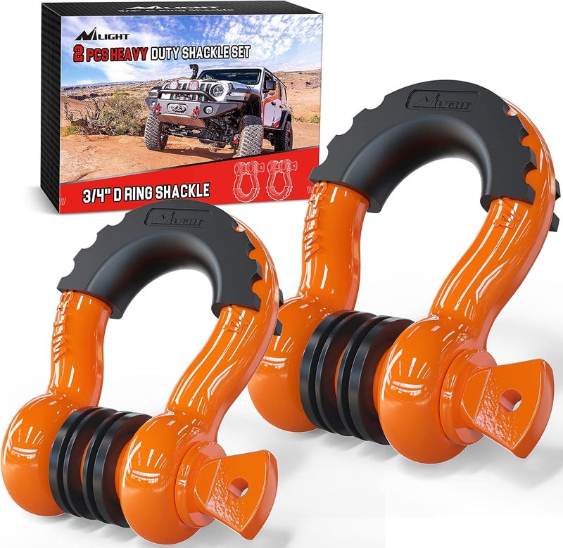 Nilight Custom sizing alternatives 2 Pack 3/4" D-Ring Shackle 4.75 Ton (9500 Lbs) Capacity with 7/8" Pin Heavy Duty Off Road Recovery Shackle with Isolators & Washer Kit for Jeep Truck Vehicle, Orange (90051B) Easy assemble alternatives - Image 1