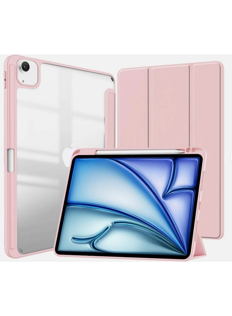 إيفو جراب لجهاز iPad Air 11 2025 (الجيل السابع) M3 مقاس 11 بوصة 2025، إطار TPU مقاوم للصدمات وغطاء خلفي شفاف من البولي كربونات غير لامع، جراب واقٍ مع حامل قلم - وردي، بولي كربونات - Image 1