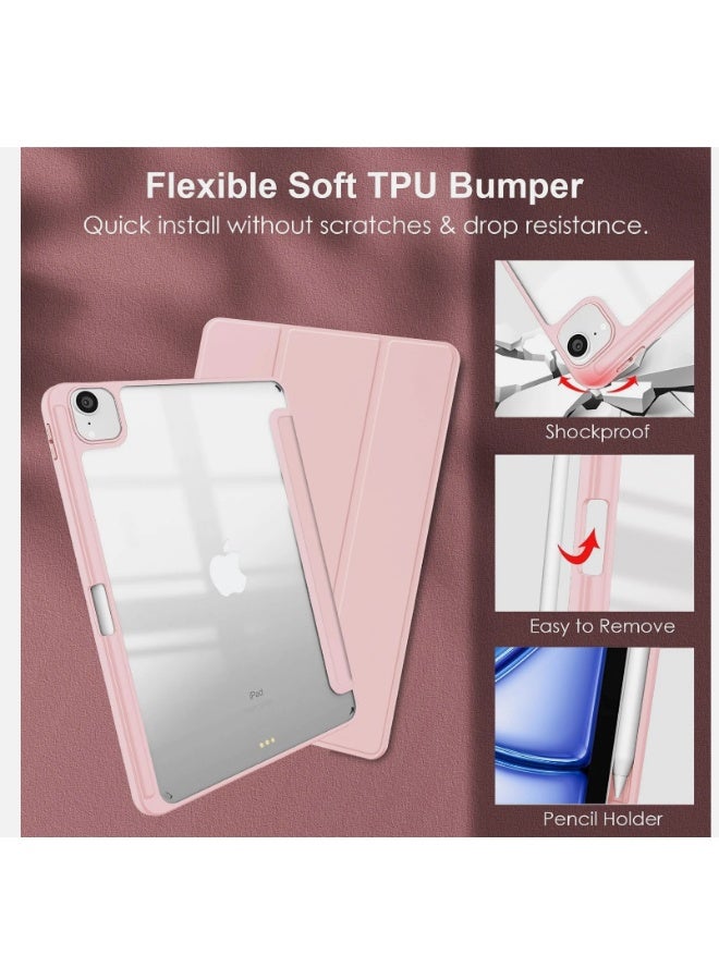 إيفو جراب لجهاز iPad Air 11 2025 (الجيل السابع) M3 مقاس 11 بوصة 2025، إطار TPU مقاوم للصدمات وغطاء خلفي شفاف من البولي كربونات غير لامع، جراب واقٍ مع حامل قلم - وردي، بولي كربونات - Image 3
