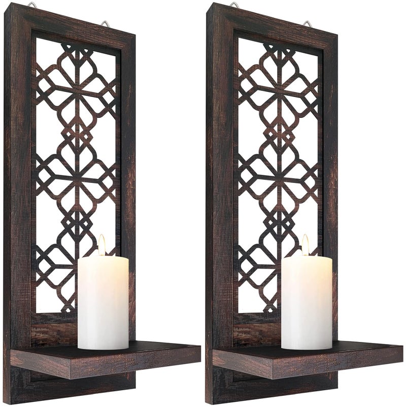 ZOLAPI Set of 2 Candle Sconces, Farmhouse Accent Wall Sconce, Caramel Color Candle Holder Wall Decorations for Home Décor, Living Room, Dining Room.(15 x6 in) - Image 1