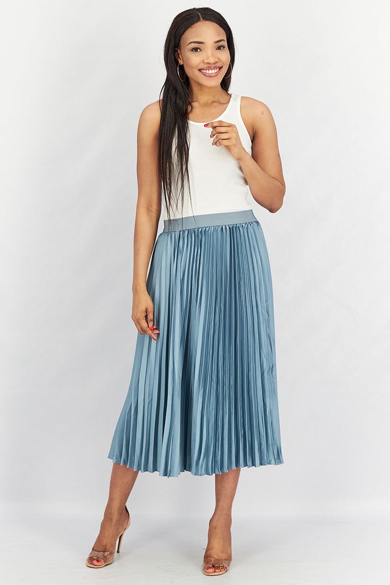 Tchibo Women Pleated Midi Skirt, Sage Blue - Image 2