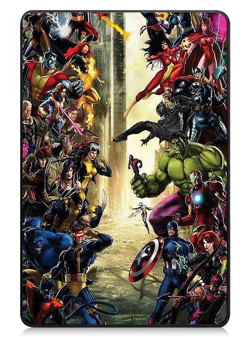 Protective Flip Case For Samsung Galaxy Tab A9 With Trifold Stand Auto Wake Sleep Shockproof Cover Marvel Characters fighting