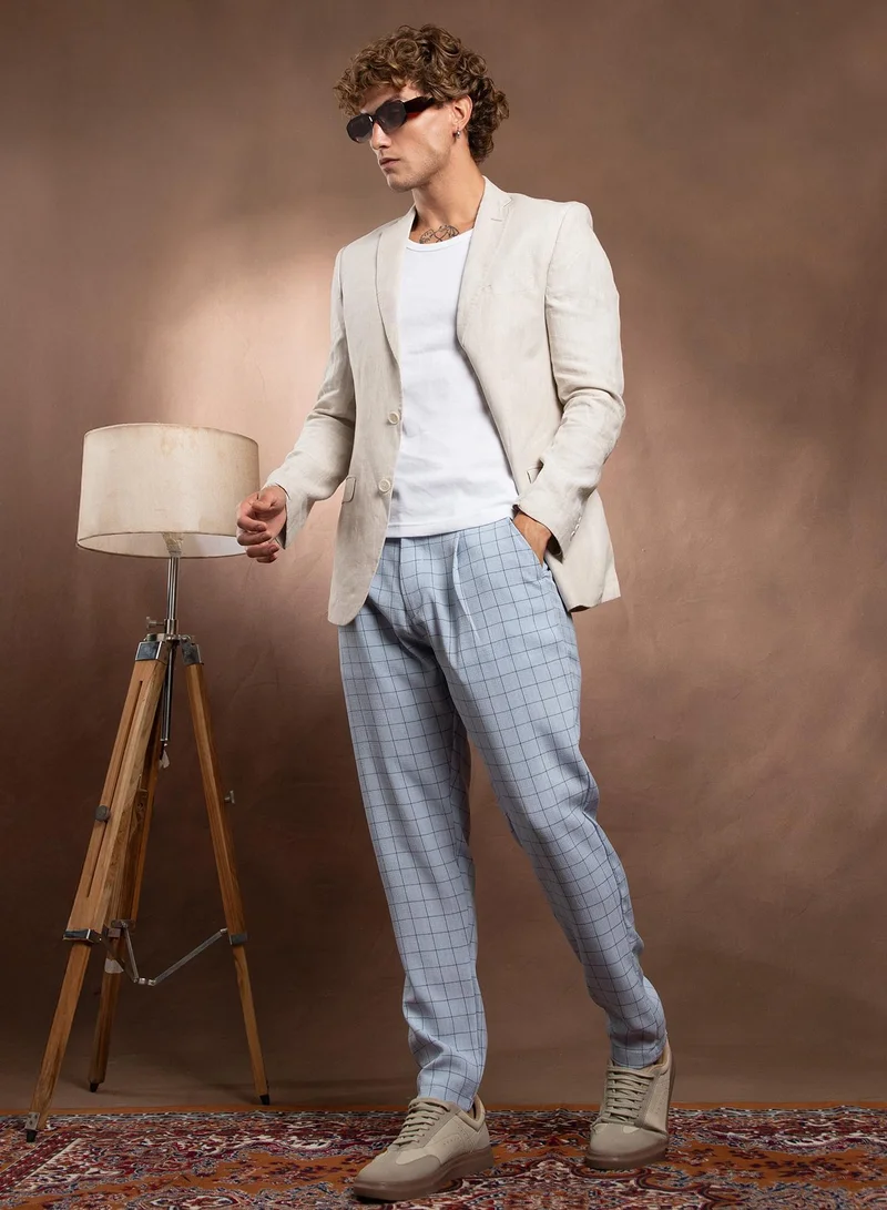 CAHOOT  Men's Cloud Grey Graph Tailored Trousers For Casual Wear | Mid-Rise | Regular Fit | Button Closure | Trousers Crafted With Comfort Fit For Everyday Wear for Men | Best Price UAE
