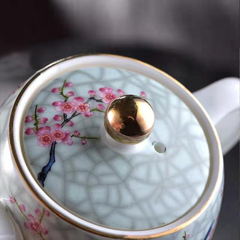 Enamel Color Teapot Suit Household Large Teapot Ceramic Kung Fu Tea Set Grilled Flower Painted Tea Maker Beam Pot - Image 4