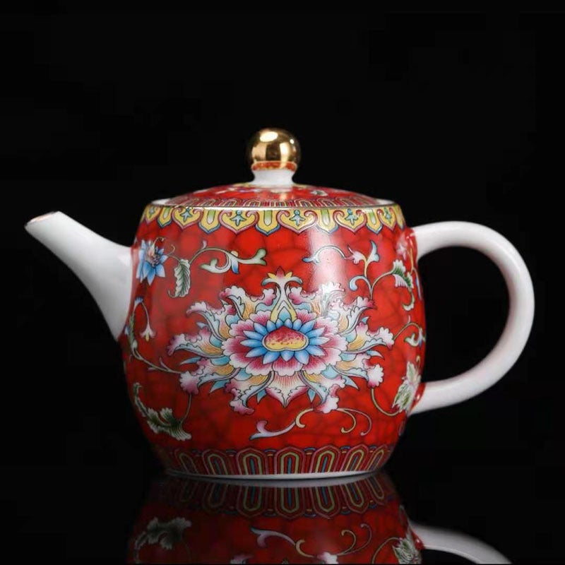 Enamel Color Teapot Suit Household Large Teapot Ceramic Kung Fu Tea Set Grilled Flower Painted Tea Maker Beam Pot - Image 5