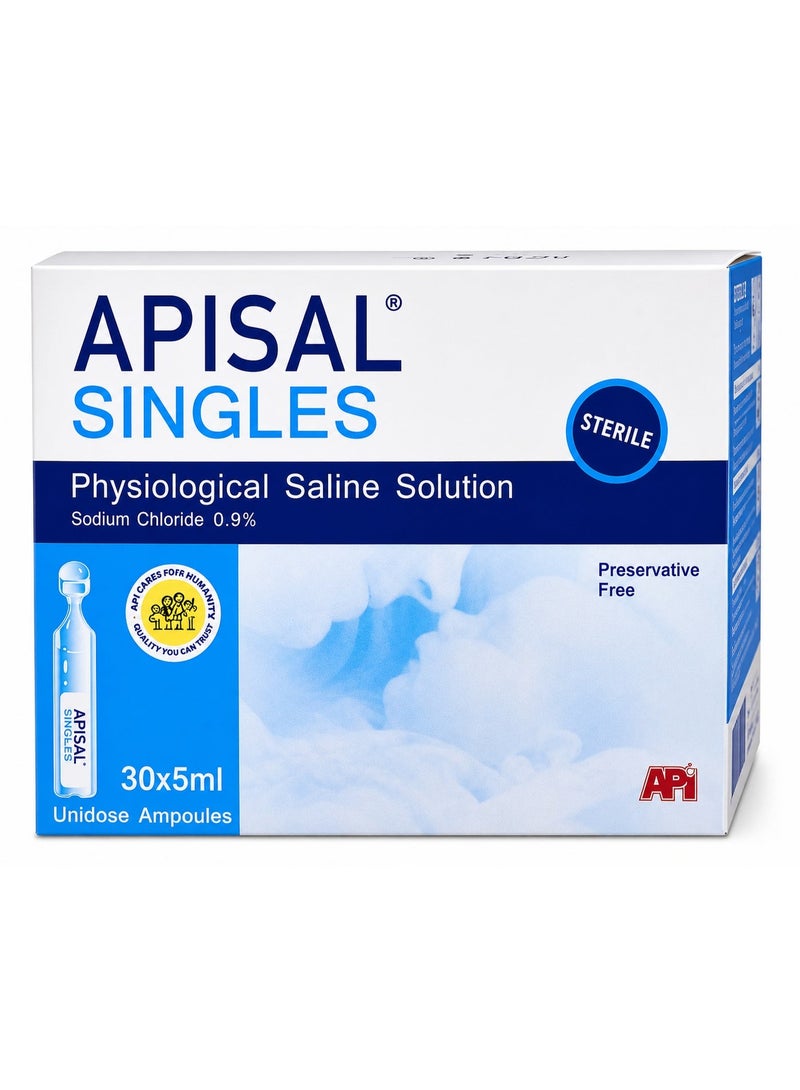 Apisal Singles Saline 5ml 30 Units | Sterile Preservative-Free Saline Solution