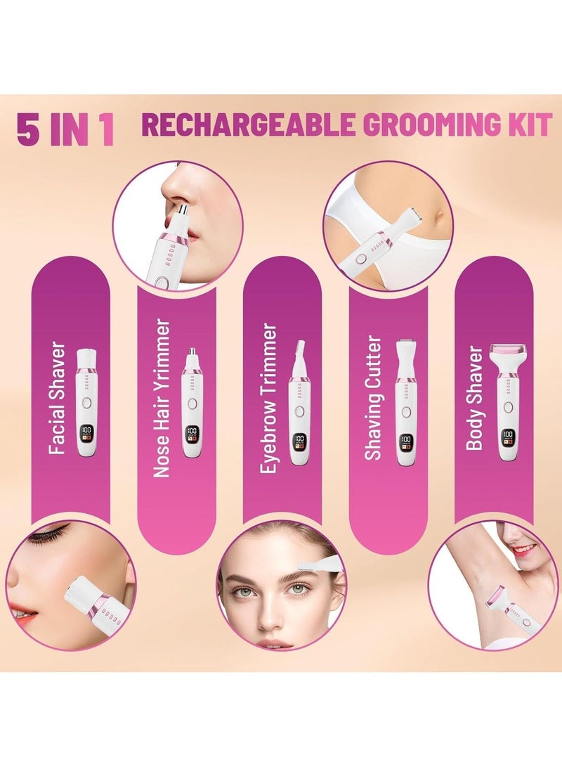 DOLOLO 5-in-1 Electric Epilator for Women, Replaceable Heads Body Shaver Bikini Trimmer for Nose Hair Face Eyebrow Arms Legs Armpit Underarm Pubic Area - Image 3