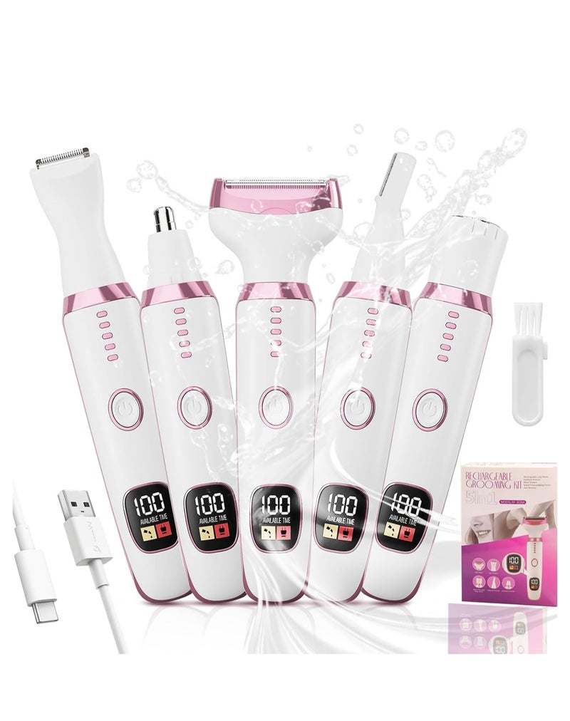 DOLOLO 5-in-1 Electric Epilator for Women, Replaceable Heads Body Shaver Bikini Trimmer for Nose Hair Face Eyebrow Arms Legs Armpit Underarm Pubic Area - Image 1