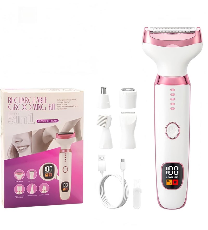 DOLOLO 5-in-1 Electric Epilator for Women, Replaceable Heads Body Shaver Bikini Trimmer for Nose Hair Face Eyebrow Arms Legs Armpit Underarm Pubic Area - Image 5