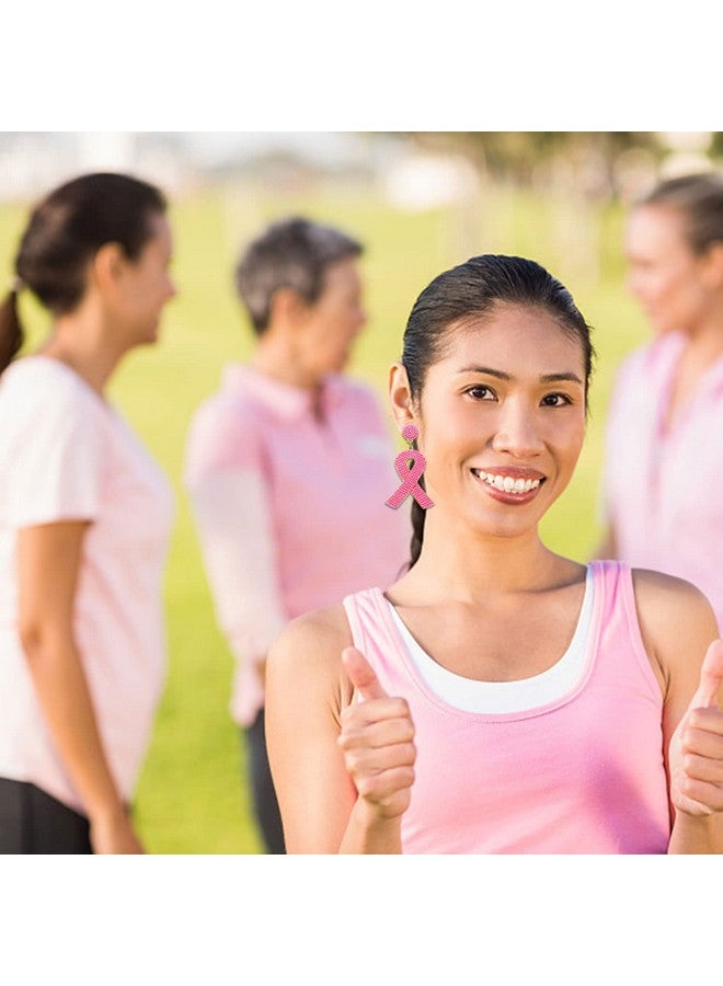 سيالكسهيني أقراط متدلية من الخرز الوردي للتوعية بسرطان الثدي للنساء أقراط متدلية من الخرز الوردي للتوعية بسرطان الثدي (شرائط خرزية) - Image 4