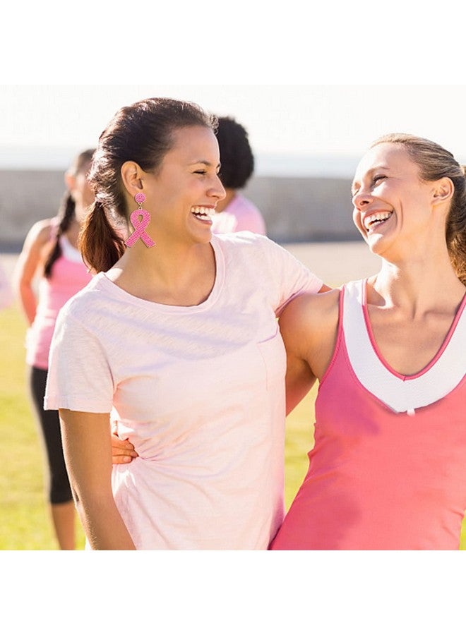 سيالكسهيني أقراط متدلية من الخرز الوردي للتوعية بسرطان الثدي للنساء أقراط متدلية من الخرز الوردي للتوعية بسرطان الثدي (شرائط خرزية) - Image 2