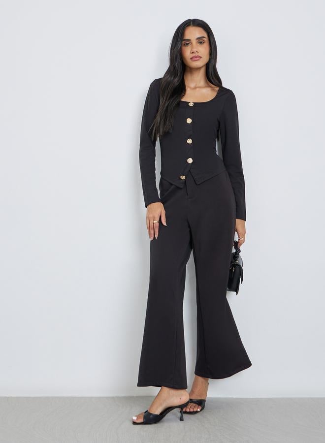 ستايلي بلوزة محبوكة بياقة مربعة وأزرار - Image 2