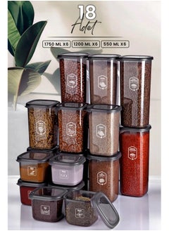 Kitchen Life طقم علب خزين متعدد الاستخدام - شفاف بغطاء محكم الغلق مع ملصقات هديه - 18 قطعه  - Image 1