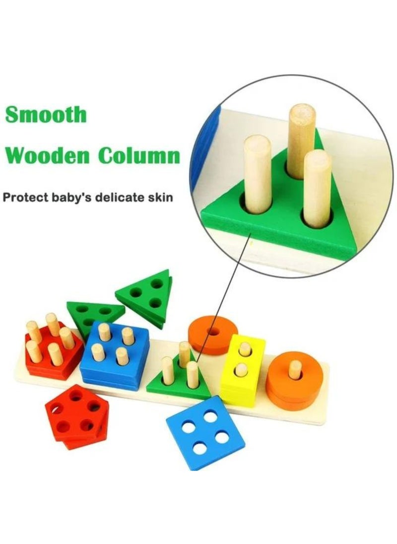 MAGIC VAULT Wooden Shape Sorter Stacker Toddlers Puzzles Toy Montessori Color Sorting Blocks Preschool Geometric Shapes Toy Peg Puzzles Board Blocks Baby Wooden Stacking & Sorting Toys for Toddlers !  - Image 3