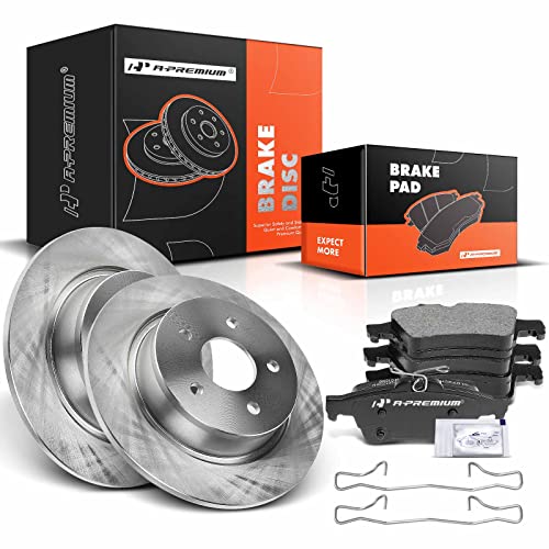 A-Premium 11.02 inch (280mm) Rear Solid Disc Brake Rotors + Ceramic Pads Kit Compatible with Select Ford Models - C-Max CMax 2013-2018, Escape 2013-2016, Transit Connect 2014-2018, 6-PC Set - Image 1