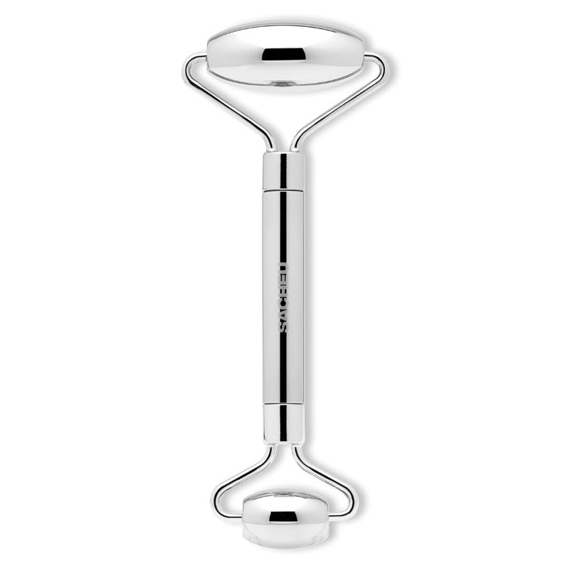Sacheu Stainless Steel Face Roller Skin Care and Lymphatic Drainage. Cooling Metal Roller for Puffiness, Wrinkles, and Face Lifting. Dual-Sided Facial and Eye Massager, Includes Travel Pouch