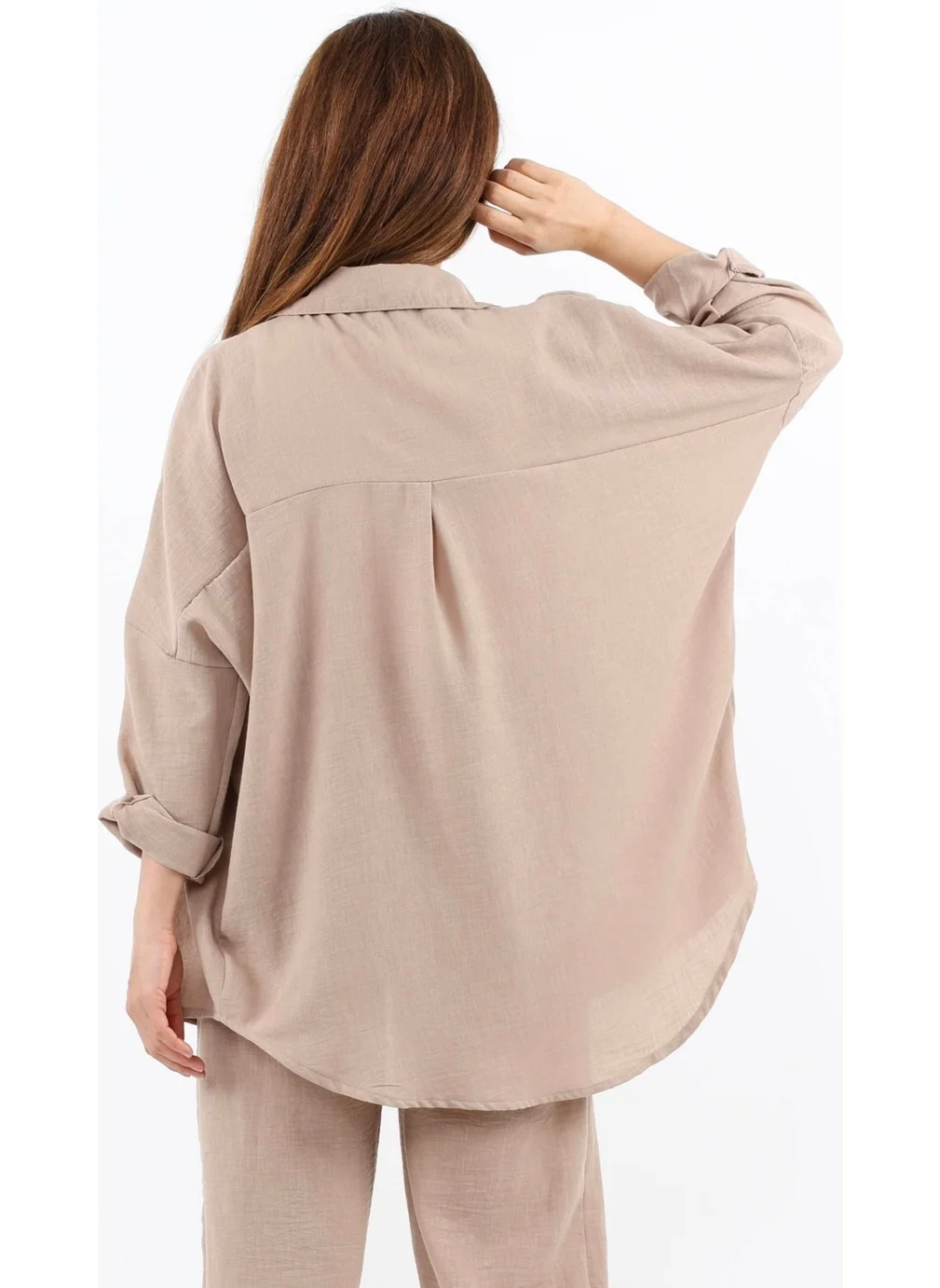 ريتنيس Women's Linen Comfy Long Beige Shirt