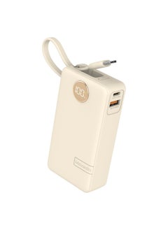 Moxedo Moxedo Porta-Go+ Power Bank 10000 mAh 1 USB-C/ 1 USB-A Ports with Built-in USB-C Cable PD Fast Charging Compatible for iPhone 16/15 Series, Samsung, Huawei, Xiaomi, iPad - Beige  - Image 1