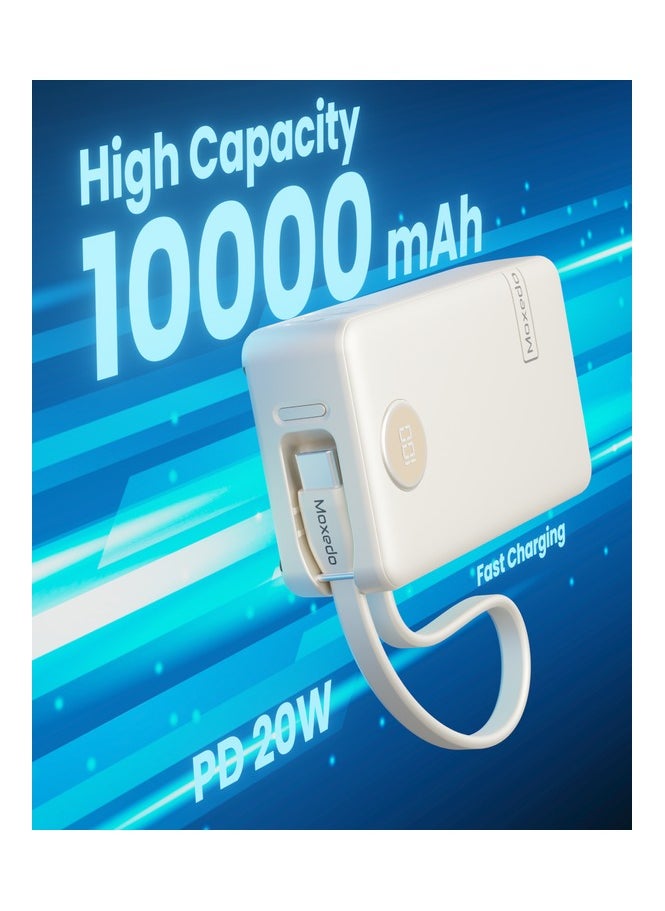Moxedo - Moxedo Porta-Go+ Power Bank 10000 mAh 1 USB-C/ 1 USB-A Ports with Built-in USB-C Cable PD Fast Charging Compatible for iPhone 16/15 Series, Samsung, Huawei, Xiaomi, iPad - Beige - Image 1