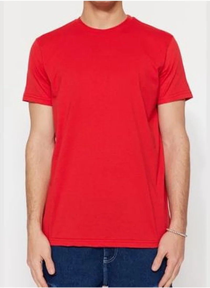 trendyol Men's Red Basic Regular/Regular Cut, Crew Neck Short Sleeved T-Shirt TMNSS22TS0271