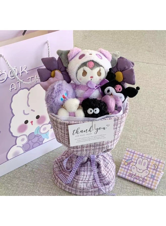 kuromi 30cm Kuromi Plush Bouquet, Handmade Stuffed Animal Flower Arrangement, Cute Purple Doll Gift for Birthday Bridal Shower Graduation Anniversary Home Decoration - Image 1
