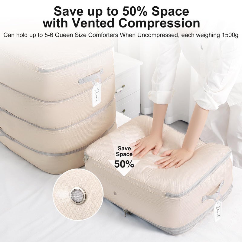 Easortm Comforter Storage Bag - 130L Large Capacity Blanket Storage Bags 4-Layer Ultra Space Saving Self Compression Organizer, Washable Compression Bags for Storage Comforter Blanket, 2-Pack, Beige - Image 3