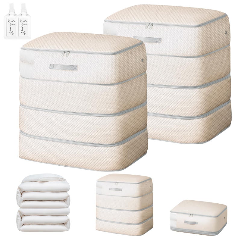 Easortm Comforter Storage Bag - 130L Large Capacity Blanket Storage Bags 4-Layer Ultra Space Saving Self Compression Organizer, Washable Compression Bags for Storage Comforter Blanket, 2-Pack, Beige - Image 1