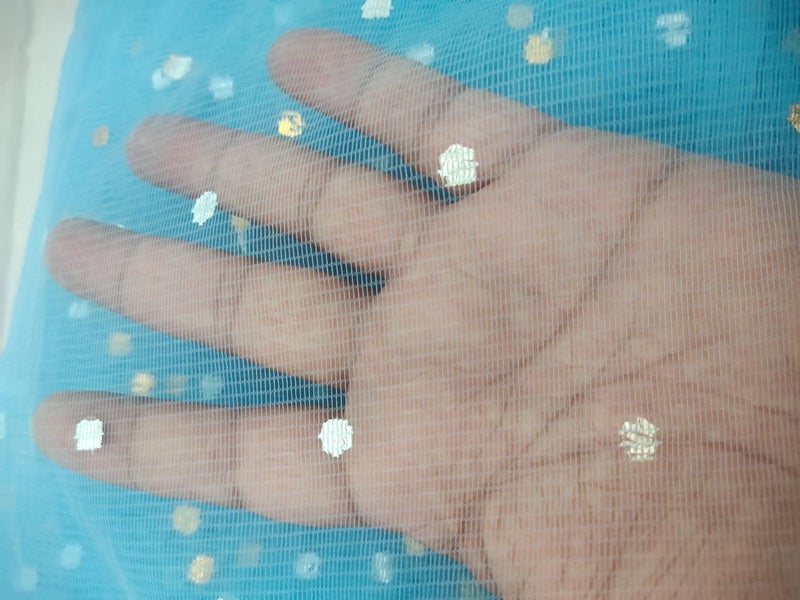3A FEATURETAIL 42Inch Width Golden Dotted Net Fabric For Decoration, Fruit/Dryfruit/Gift Packing & Trousseau Solid Tray Packing (Light Blue, 5 Meter) - Image 3