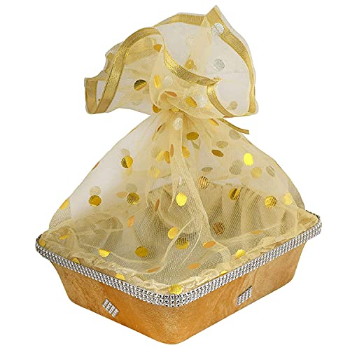 3A FEATURETAIL 42Inch Width Golden Dotted Net Fabric For Decoration, Fruit/Dryfruit/Gift Packing & Trousseau Solid Tray Packing (Light Blue, 5 Meter) - Image 2