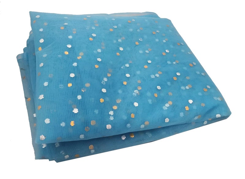 3A FEATURETAIL 42Inch Width Golden Dotted Net Fabric For Decoration, Fruit/Dryfruit/Gift Packing & Trousseau Solid Tray Packing (Light Blue, 5 Meter) - Image 5