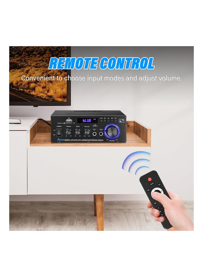 Stereo Audio Amplifier, 2 Channel Wireless Bluetooth Receiver Home Theater Amplifier Remote Control System Home Amplifiers Bluetooth Audio Receiver Home Theater System for FM Radio, USB, SD Card - Image 4