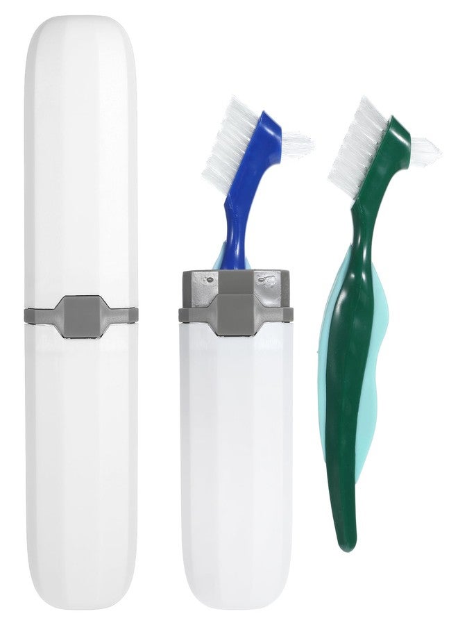 Dimeho 2 Pcs Denture Brush Multi-Layered Hard Bristles Toothbrush Portable Dental Cleaning Tools Double Sided Retainer Brushes with Case for Travel Camping Outdoor Gym Dental Care - Image 1