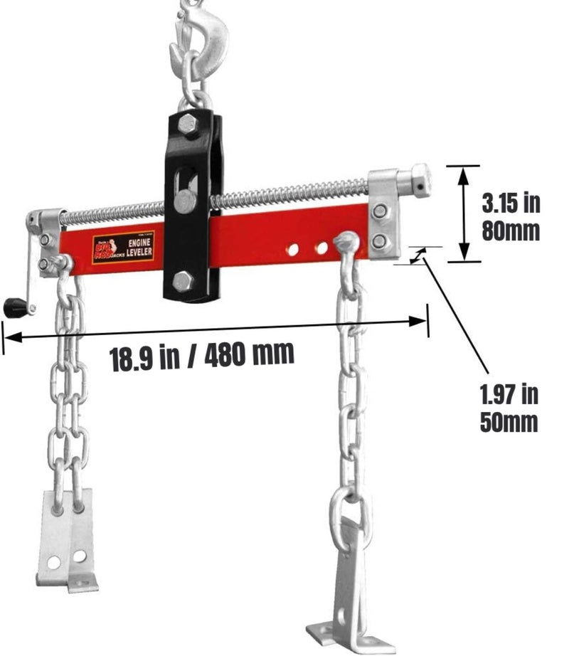 BIG RED T32100 Torin Engine Hoist Shop Crane Accessory: Steel 3 Position Engine Leveler with Adjustable Handle, 3/4 Ton (1,500 lb) Capacity, Red - Image 2