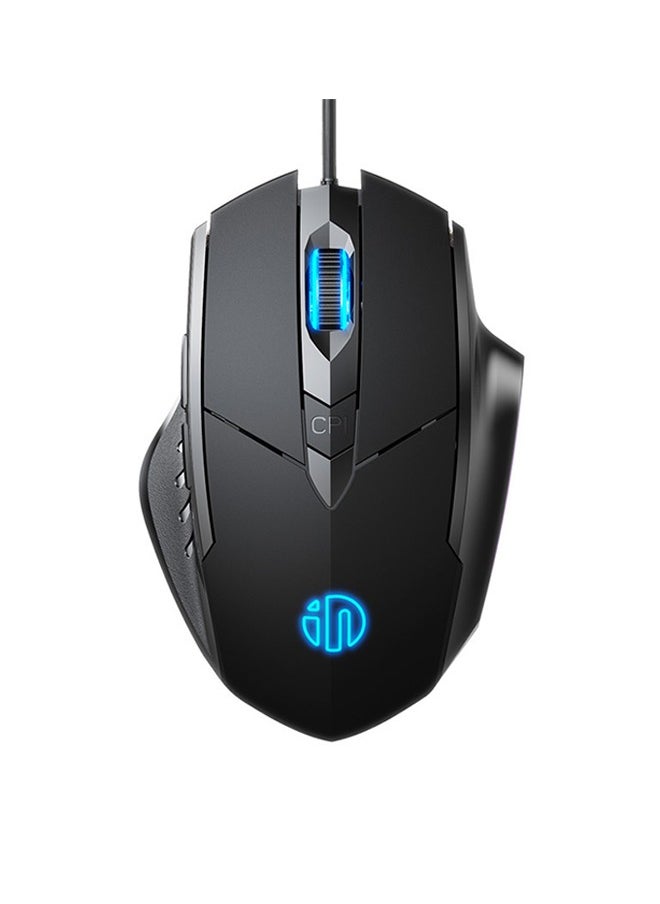 inphic - W1 Silent Wired Frosting Mouse Chicken Eating Esports Game Mouse 1200/2400/4800/7200 DPI, Plug and Play 6-key Edition -1.5m Colorful Luminous Mouse Windows XP/Windows7/Windows8/ndows10（Black) - Image 1