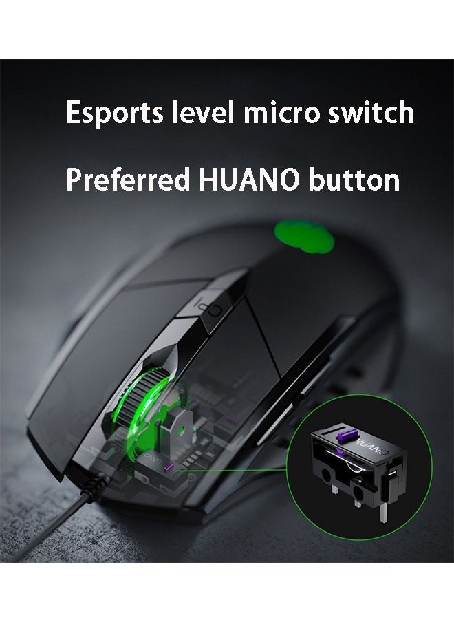 inphic - W1 Silent Wired Frosting Mouse Chicken Eating Esports Game Mouse 1200/2400/4800/7200 DPI, Plug and Play 6-key Edition -1.5m Colorful Luminous Mouse Windows XP/Windows7/Windows8/ndows10（Black) - Image 1