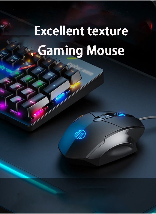 inphic - W1 Silent Wired Frosting Mouse Chicken Eating Esports Game Mouse 1200/2400/4800/7200 DPI, Plug and Play 6-key Edition -1.5m Colorful Luminous Mouse Windows XP/Windows7/Windows8/ndows10（Black) - Image 1