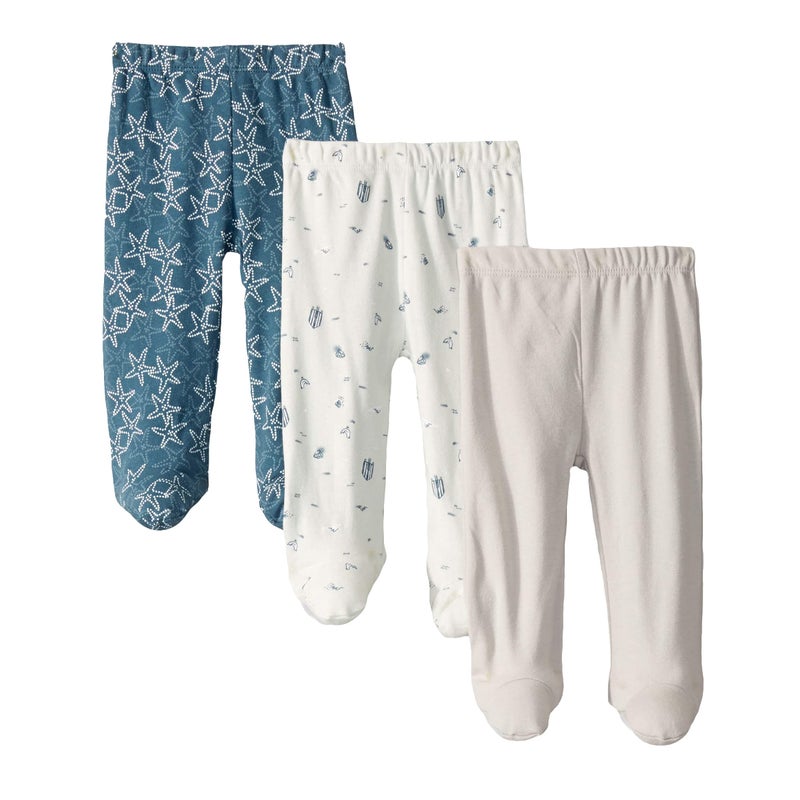 Spasilk Spasilk Baby Boys Cotton Pull on Footed Pants Pack of 3 Navy Ocean