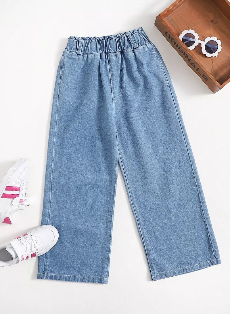 Girls Solid Wide Leg Jeans  - Image 1