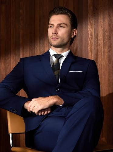 WULFUL Men’s Slim Fit Suit One Button 3-Piece Blazer Dress Business Wedding Party Jacket Vest & Pant Blue - Image 3