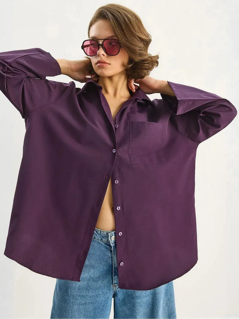 Bianco Lucci LUCCI Oversized Poplin Shirt with Pockets