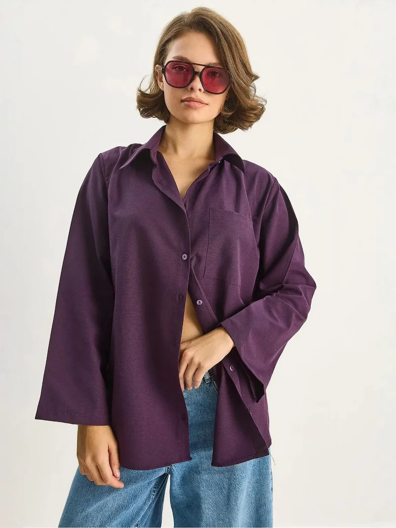Bianco Lucci LUCCI Oversized Poplin Shirt with Pockets