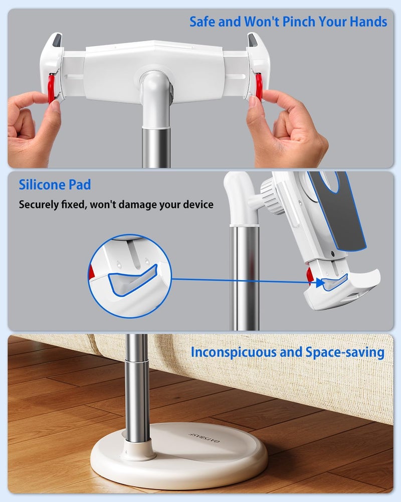 Oatsbasf Tablet Floor Stand Holder, Height Adjustable(12-34.6 inch) 360° Rotatable iPad Stand with Heavy Base, Adjustable Holder for 4"-12.9" Devices Including iPhone, iPad, Kindle, Switch, White - Image 5