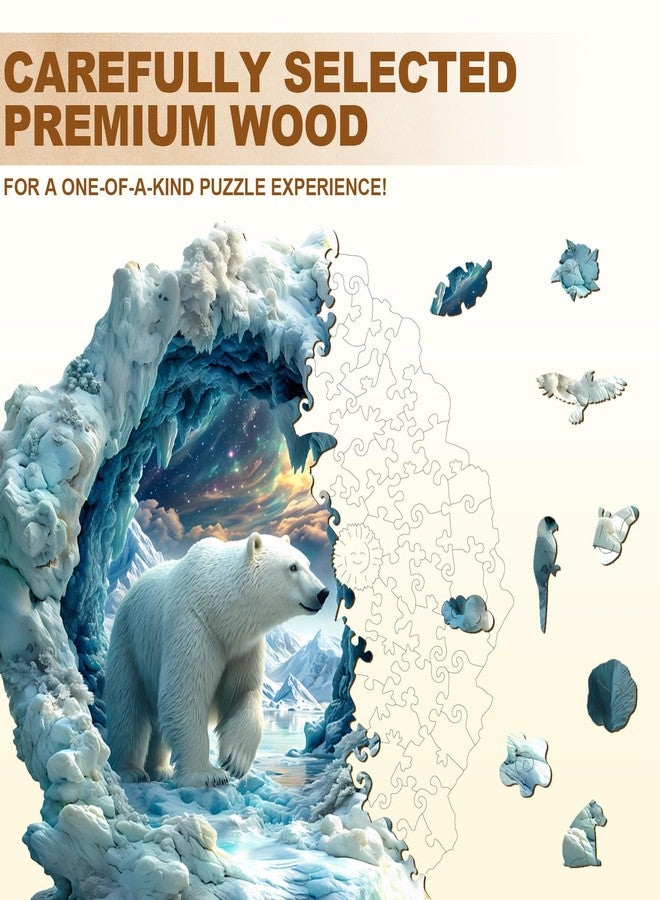 Jigfoxy Wooden Puzzle for Adults, Polar Bear Jigsaw Puzzles for Adult, Unique Animal Shape Wood Cut Puzzles, Christmas Thanksgiving Gifts for Friends Family (M-11.4 * 11.4in-190pcs) - Image 3